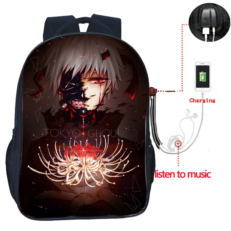 Высокое качество одежда с надписью «Tokyo Ghoul рюкзак USB зарядка рюкзак модные зарядка через usb рюкзак для учеников, мальчиков и девочек школьная сумка распылитель ранцевого типа для с - Цвет: 6