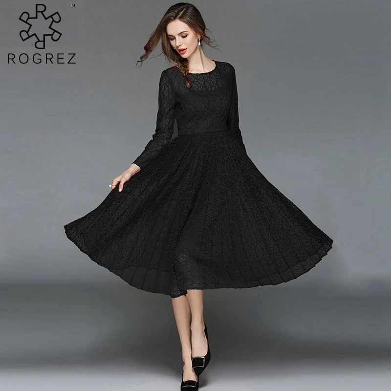 ROGREZ/Черное и синее винтажное женское офисное вечернее платье с круглым вырезом