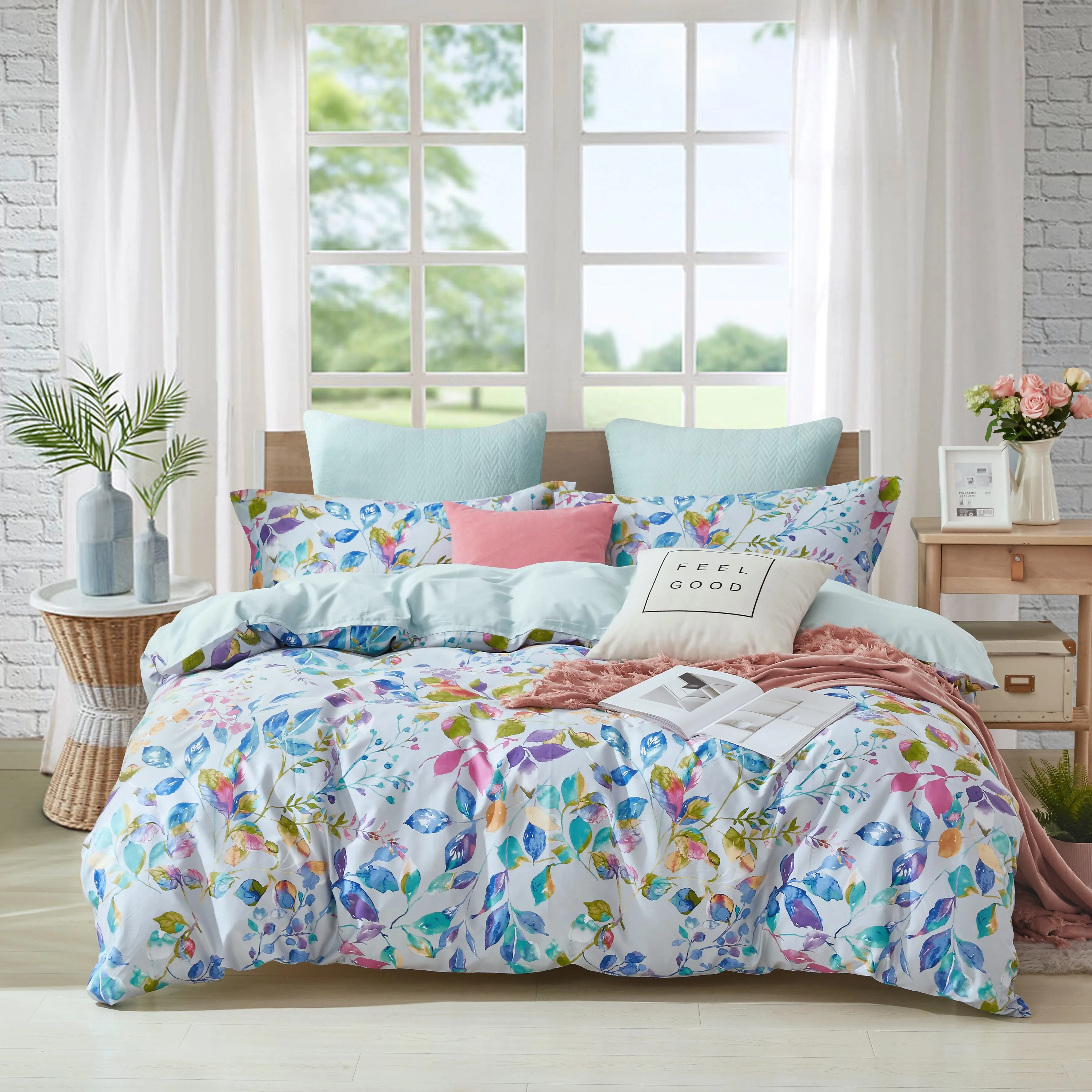 

Bedding Set Colored Leaves Pattern Duvet Cover Set 100% Cotton Twill Pastoral Style Quilt Cover Pillow Case Home 3pcs Bedclothes