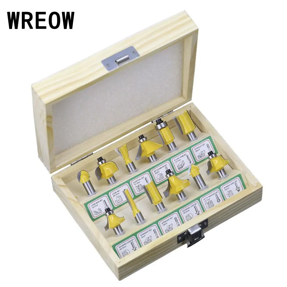 12pc 8mm Router Bit Tungsten Carbide Tipped Round Shank Milling Cutter Set For Woodworking Chipboard Wood Tool | Инструменты