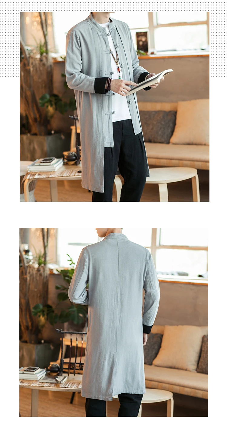 Sinicism Store Мужской плащ, мужское однотонное длинное пальто, верхняя одежда для мужчин, китайский стиль, хлопок, Повседневный, имитация двух частей, ветровка