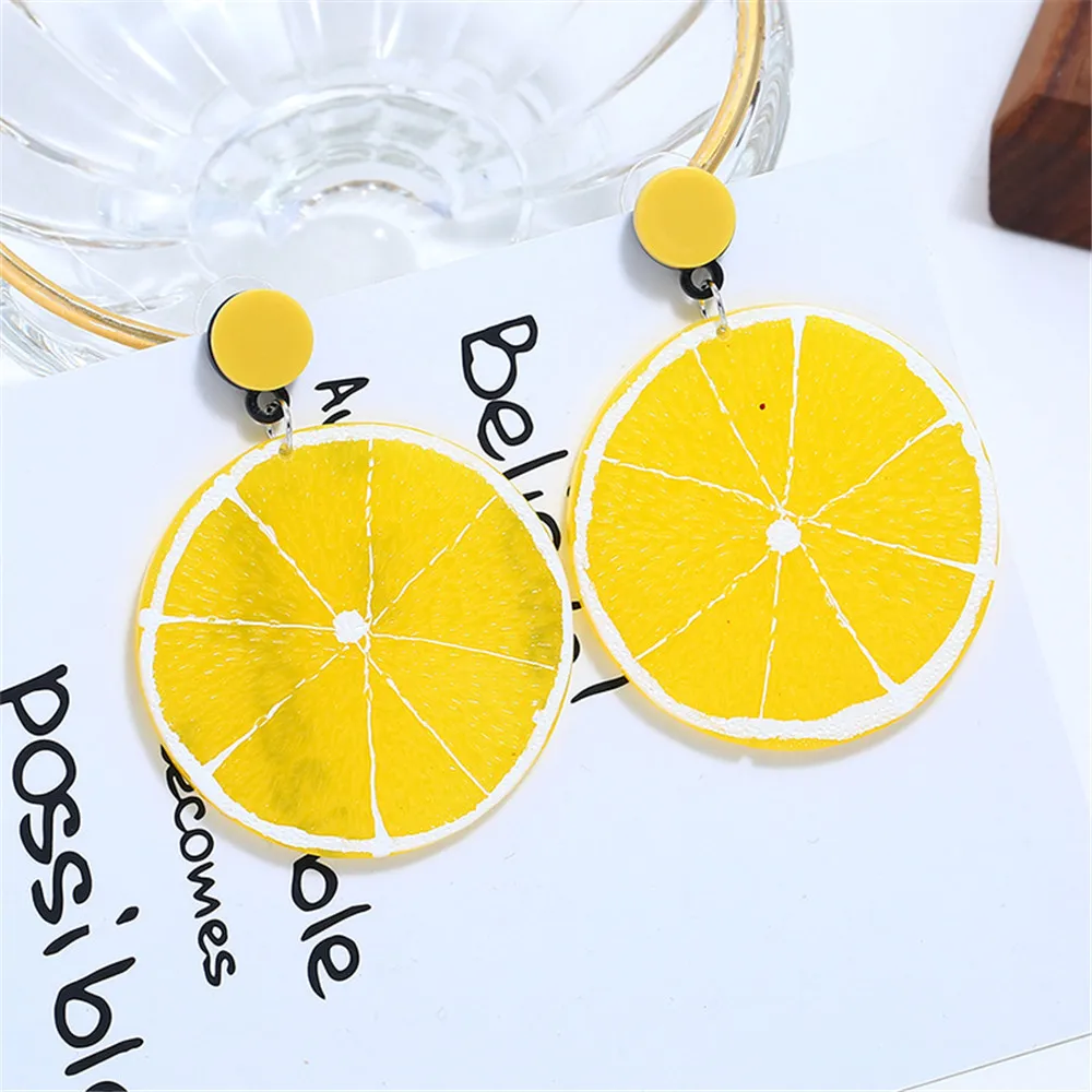 CRLEY 2019 New Harajuku Style Cute Lemon Drop Earrings for Women Girl Sweet Round Slice Fruit Jewelry Long | Украшения и