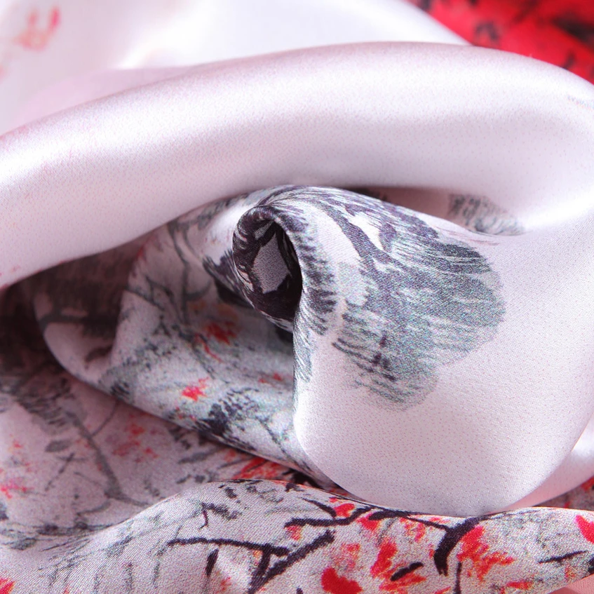 [BYSIFA] Весна Осень длинный шелковый шарф для женщин Элегантный бежевый красный