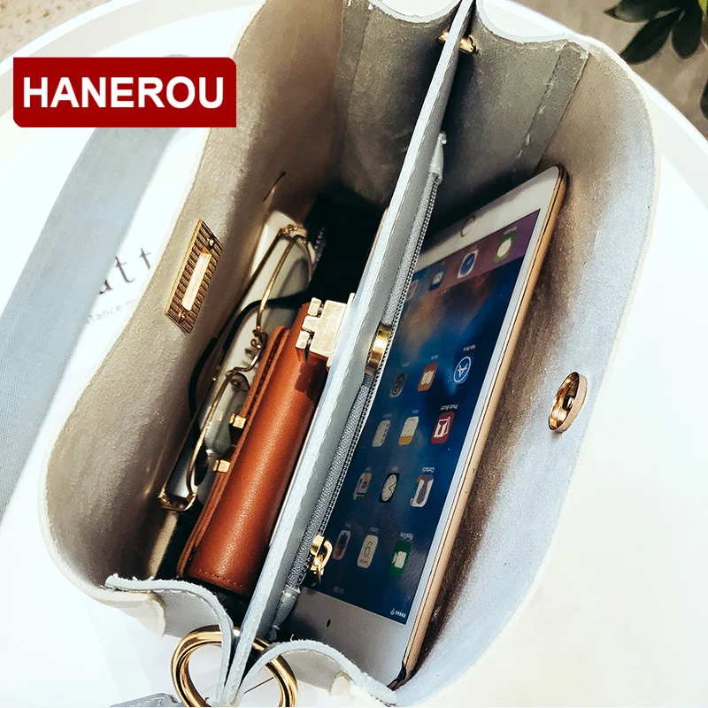 Женская сумка ведро HANEROU мессенджер из искусственной кожи с широким ремнем