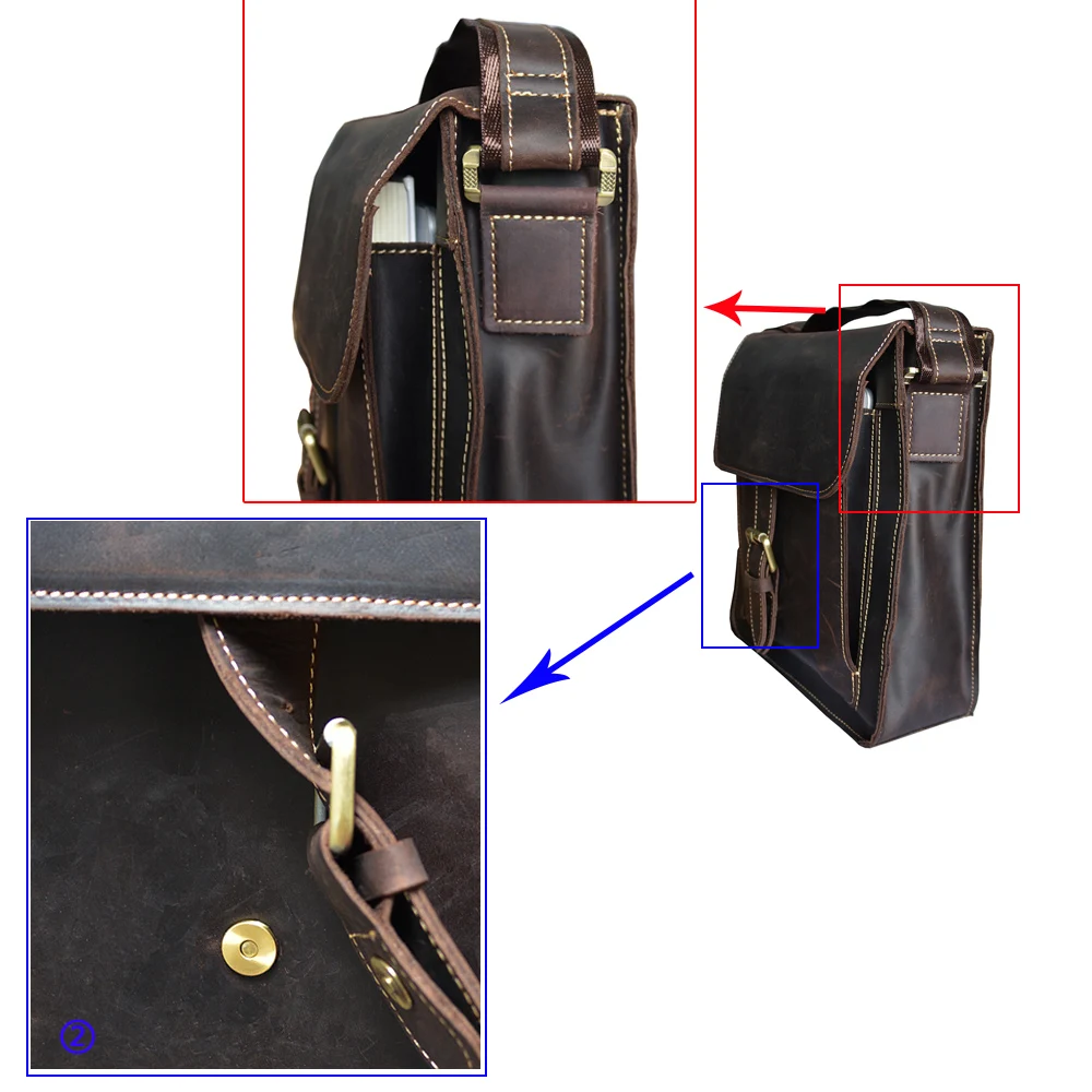 Винтажная коричневая сумка мессенджер из натуральной кожи через плечо crazy horse