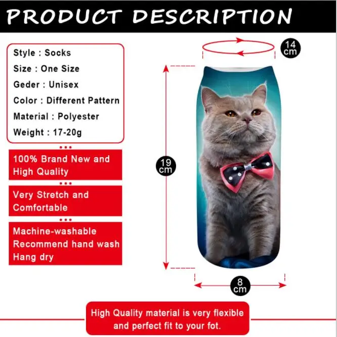 wholesale-free shipping Kitty 3D printed socks short tube female boat hot women | Женская одежда