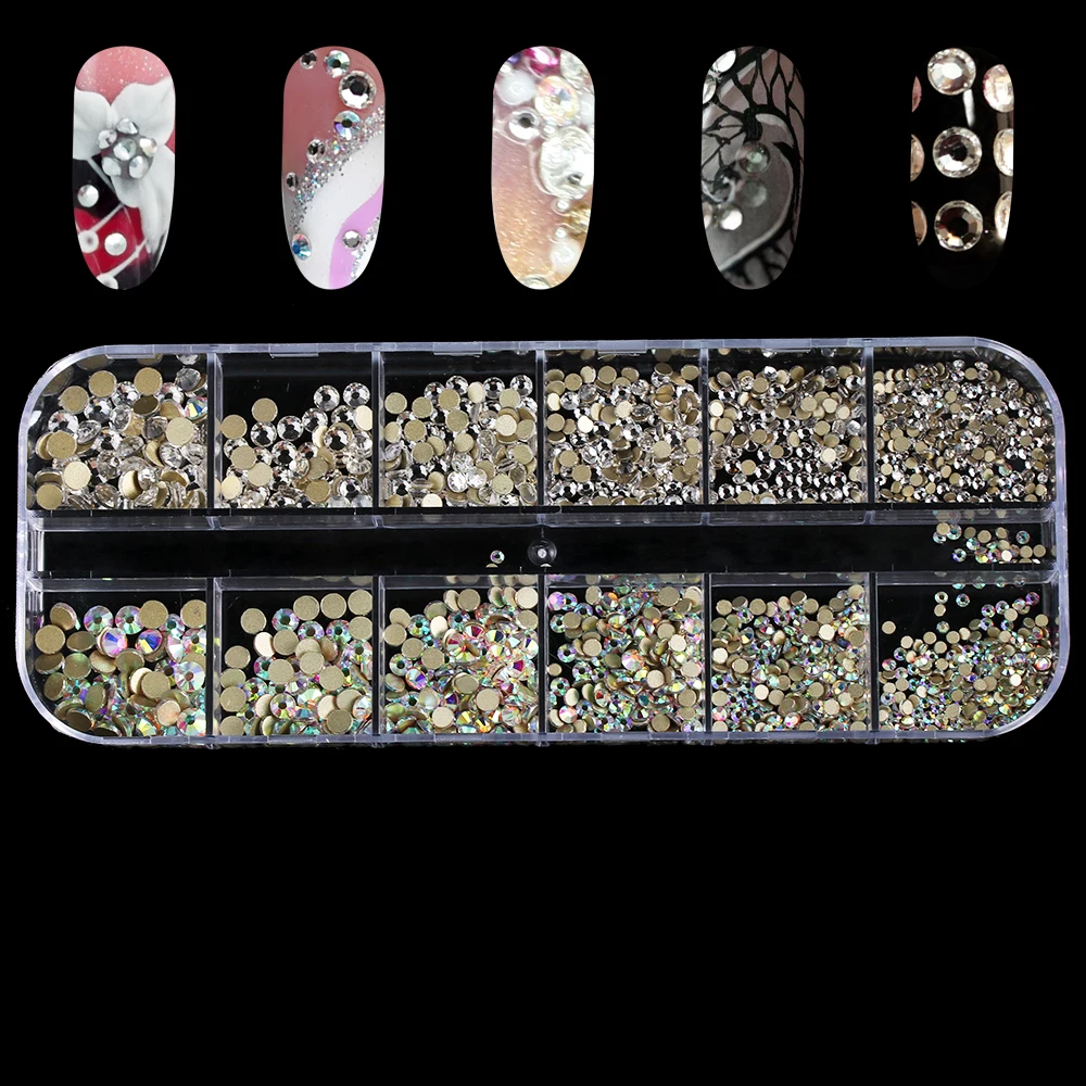 DIY AB Color Multi-size Crystals Nail Rhinestones Flat Back Glass For Nails Art Decors Gems Charms Manicure Accessories | Красота и