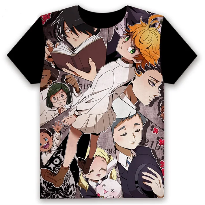 2 Аниме футболка обещанный Yakusoku no Neverland Эмма Рэй Норман косплэй короткий рукав для женщин мужчин черный Футболки повседневное лето - Цвет: 2