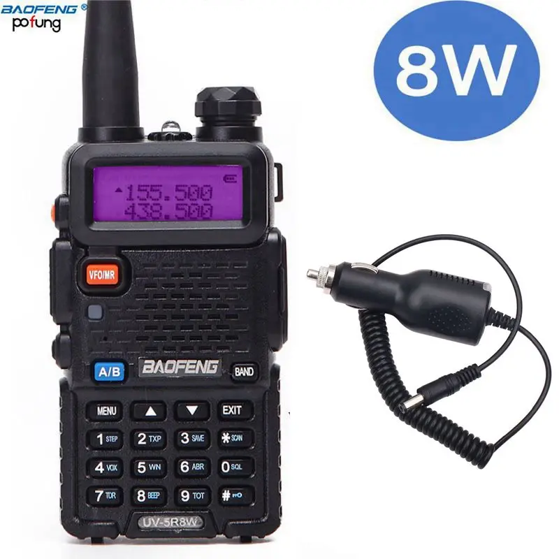 add car charger Baofeng UV-5R 8 Вт Высокая мощность 8 Вт мощная портативная рация дальность 10 км VHF/UHF Двухдиапазонная двухсторонняя радио pofung uv5r Охота - Цвет: add car charger
