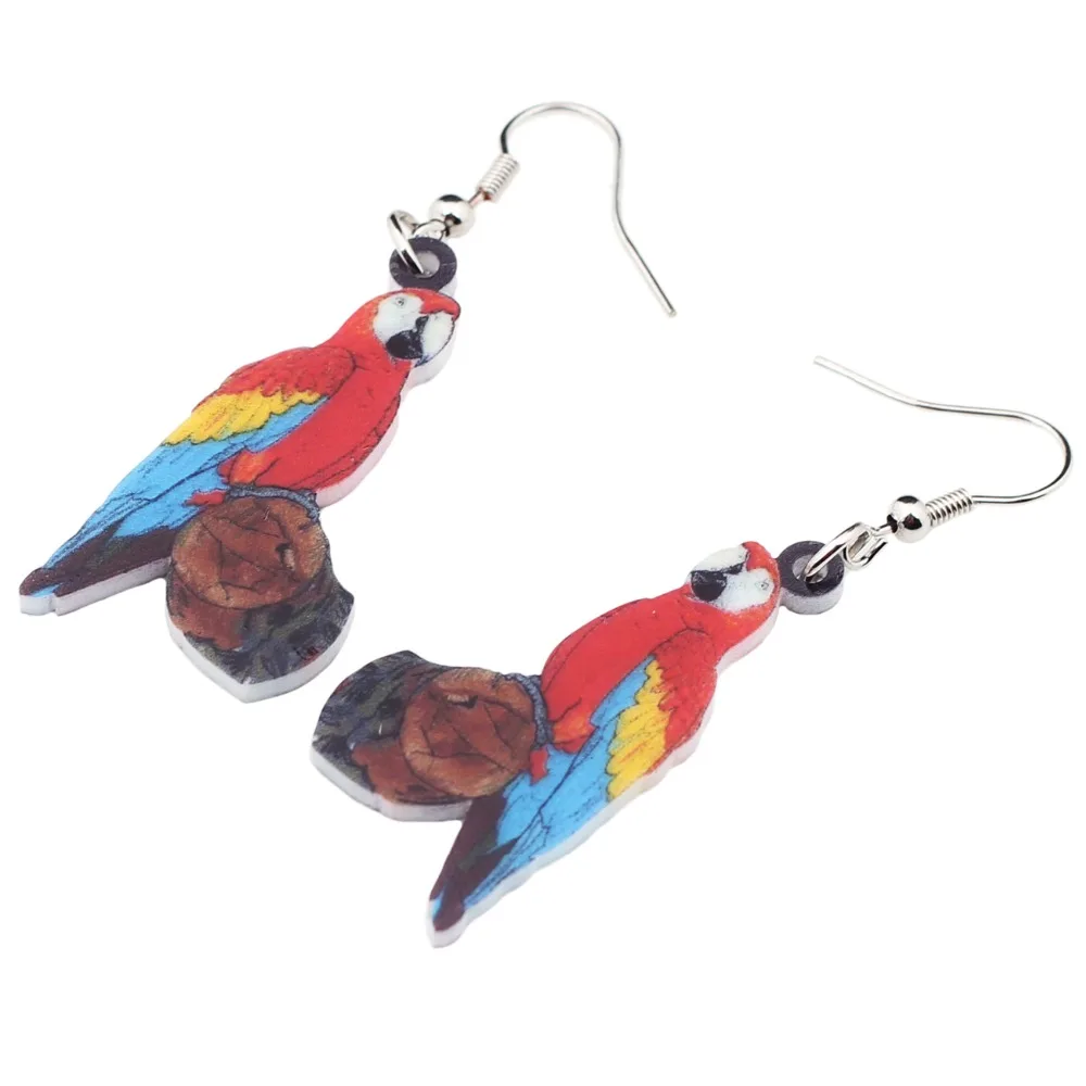 Bonsny акриловые тропические джунгли Попугай деревянные серьги большие длинные