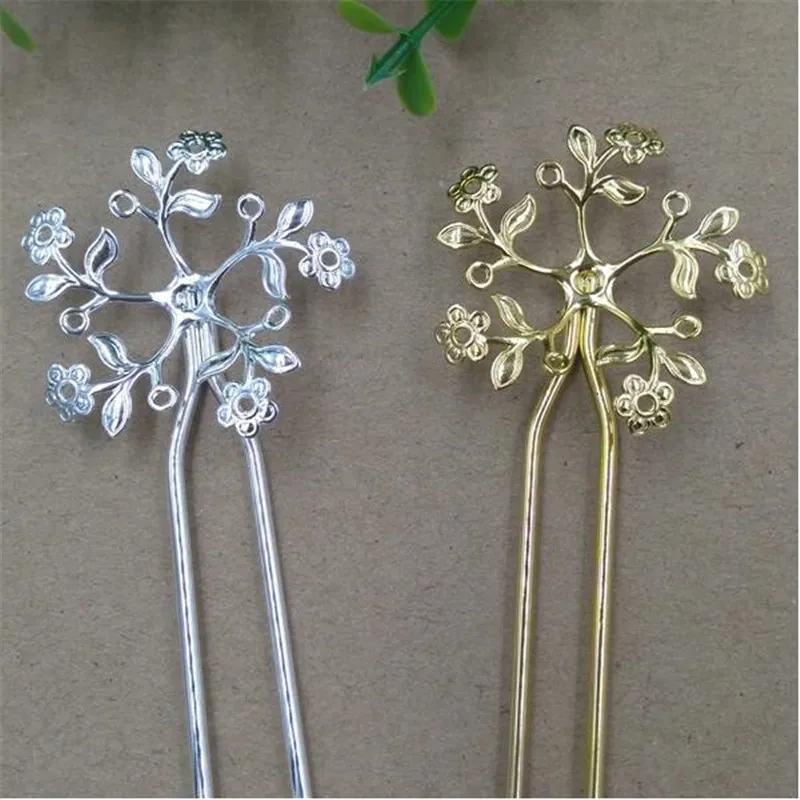 

10 pieces/lot 36x120mm Hair Sticks Copper Gold/Silver color HairPins Fashion Hair Jewelry Findings B70005