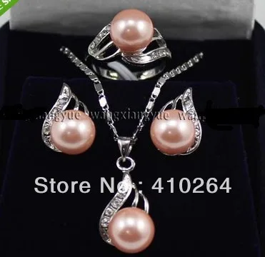 $ Wholesale_jewelry_wig Бесплатная доставка Розовые жемчужные серьги/Кольцо/ожерелье с