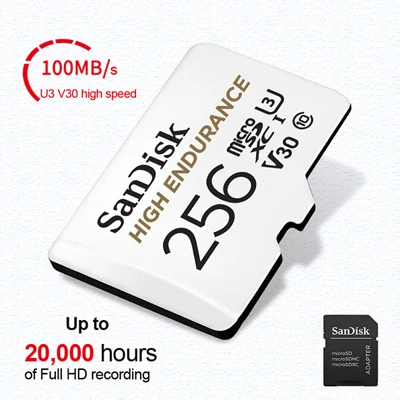 256 ГБ Двойной Флеш-накопитель SanDisk высокая выносливость видео мониторинга карты MicroSD объемом памяти 32 Гб или 64 ГБ, Class10 100 МБ/с. TF карту идеальной для видеорегистраторы и домашнего видео м - Емкость: 256 ГБ