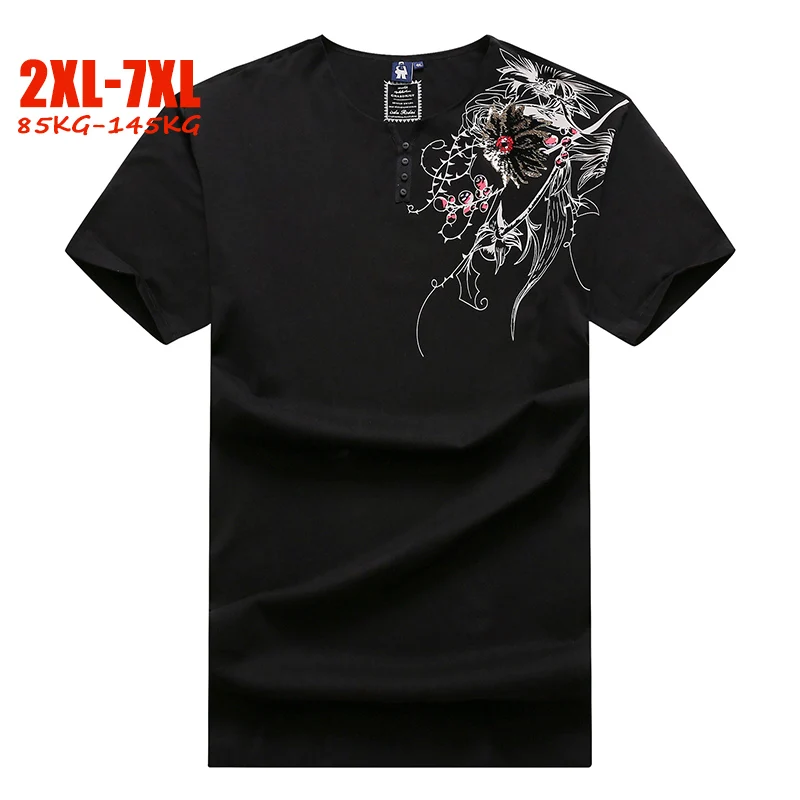 Летняя свободная футболка мужская 5XL 6XL 7XL Повседневная большого размера модная с