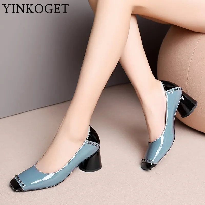 Женская обувь из натуральной кожи на высоком каблуке YINKOGET разноцветная модная