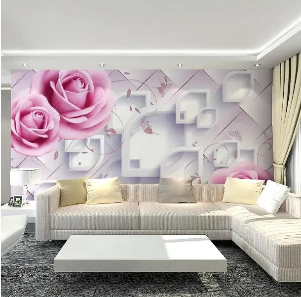 Большой Мураль Настенные обои рельефная розового цвета с цветочным узором