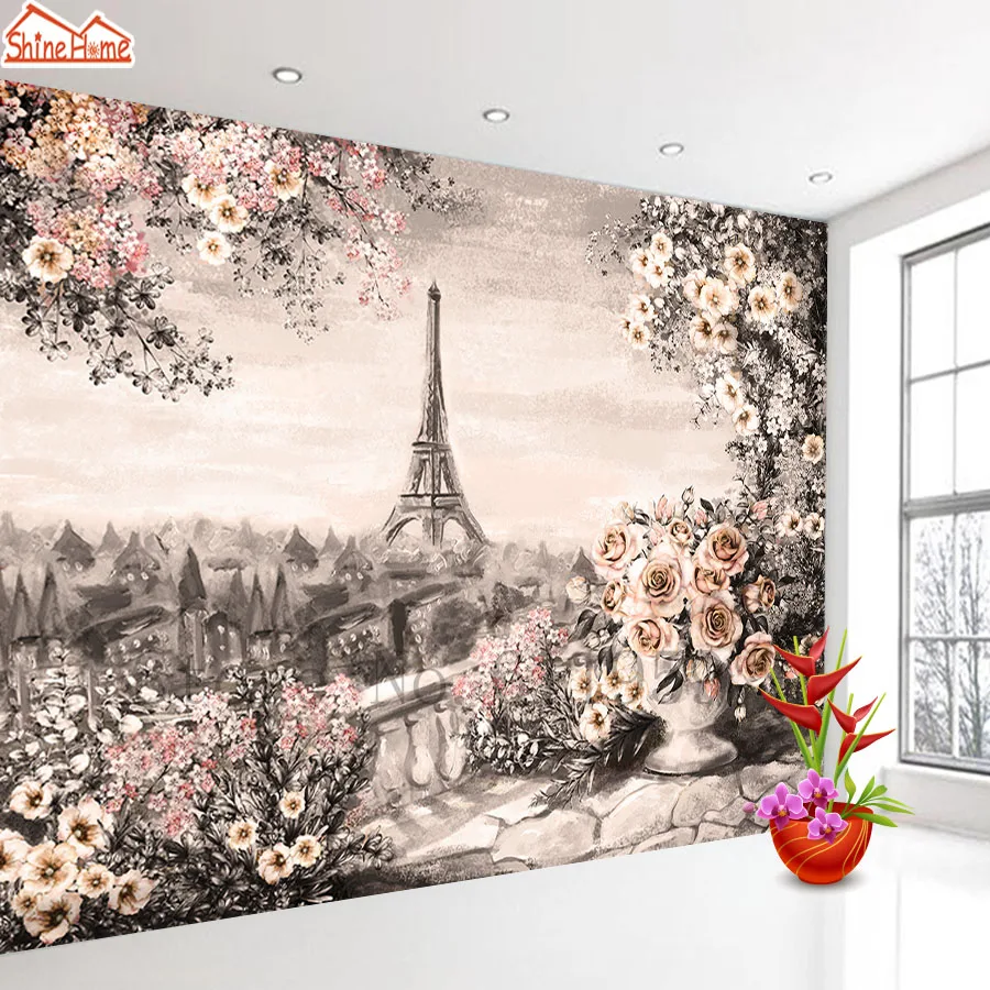 

3d Photo Mural Wallpaper Nature for Kids Living Room Wall Paper Wallpapers Papers Home Decor Papel De Parede Eiffel Tower Rose