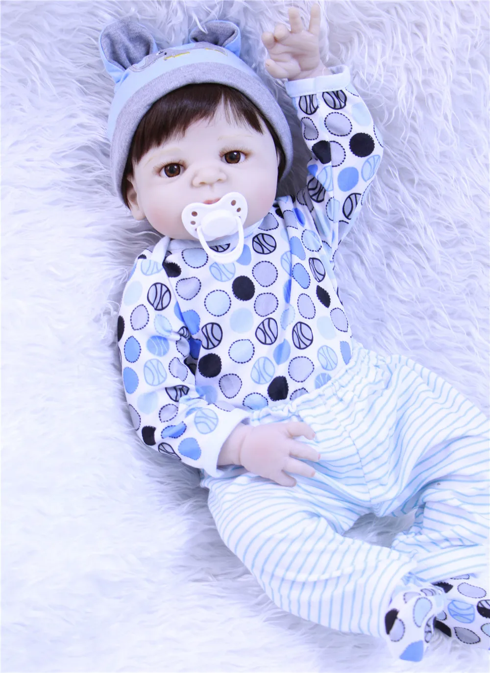 

22" handsome boy toy black hair Lifelike alive Baby girl birthday gift full silicone Bonecas Bebe Reborn dolls for children BJDA