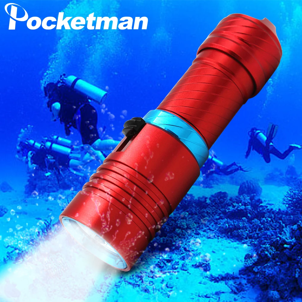 

High LM Portable Diving Scuba flashlight XM-L2 LED 200M Underwater Flashlights led Powerful diving lamp 18650 or 26650