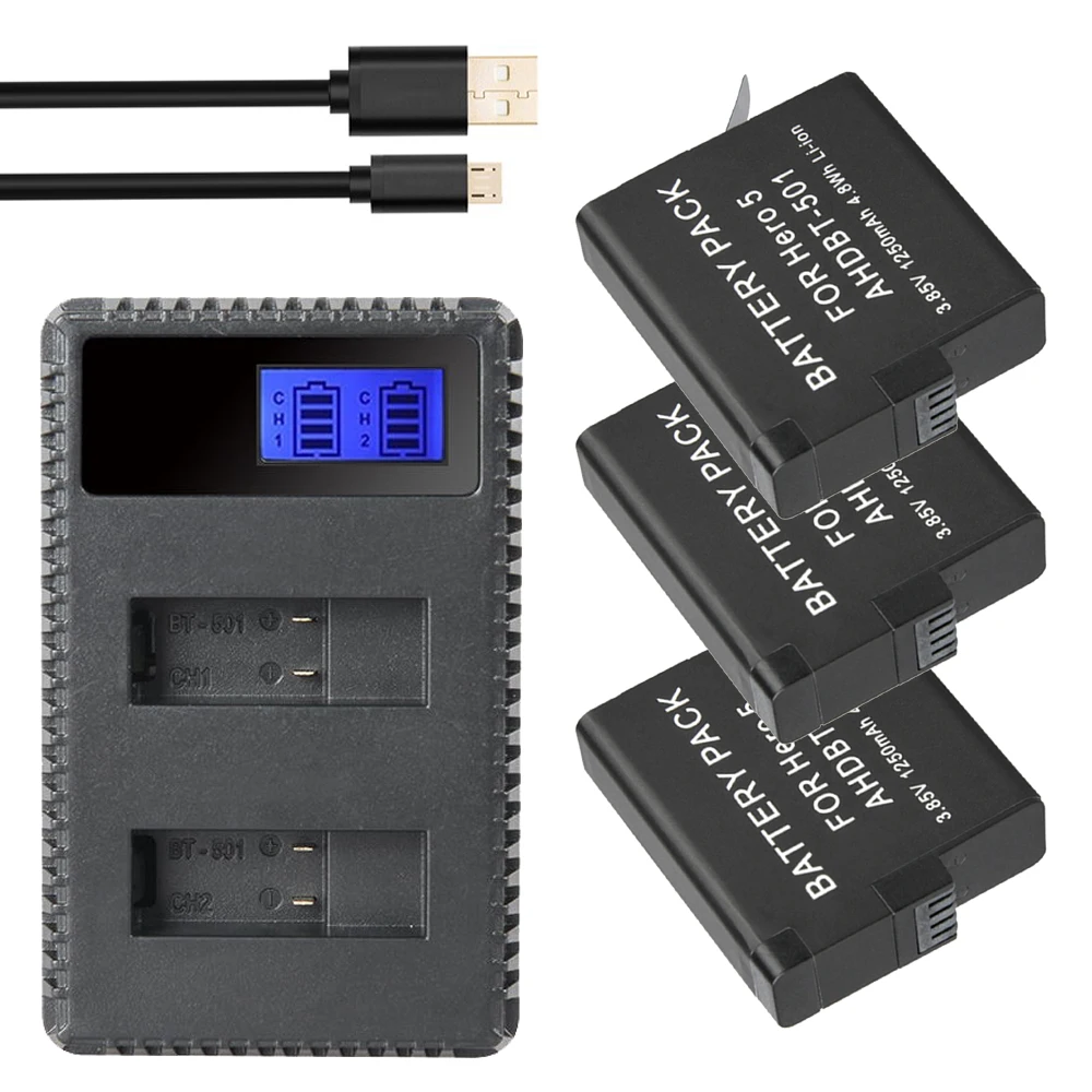 Зарядное устройство с двумя USB-портами и светодиодной подсветкой для экшн-Камеры Gopro Hero 5