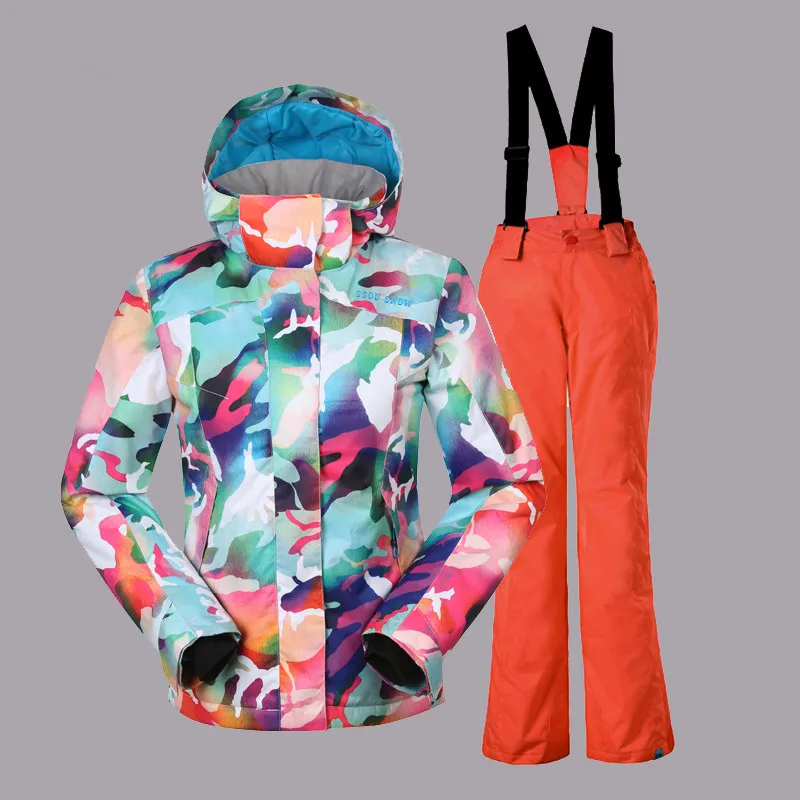 Color 4 Лыжный костюм для девочек, бренд GSOU SNOW, ветрозащитная лыжная куртка, брюки, водонепроницаемая верхняя спортивная одежда, лыжный сноуборд, супер теплый костюм - Цвет: Color 4