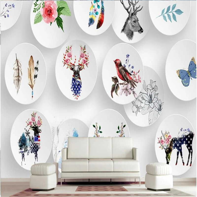 beibehang 3D Stereo Nordic Simple Elk Animals Hand-painted Interior Backdrop Custom-made Large-scale Mural Silk Wallpaper | Обустройство
