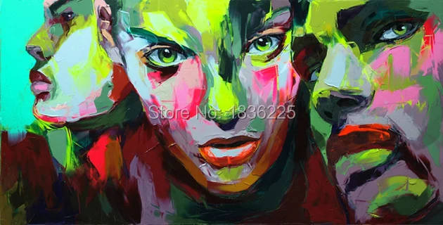 Поп арт с лицом людей ручной работы нож три человека картина маслом на холсте