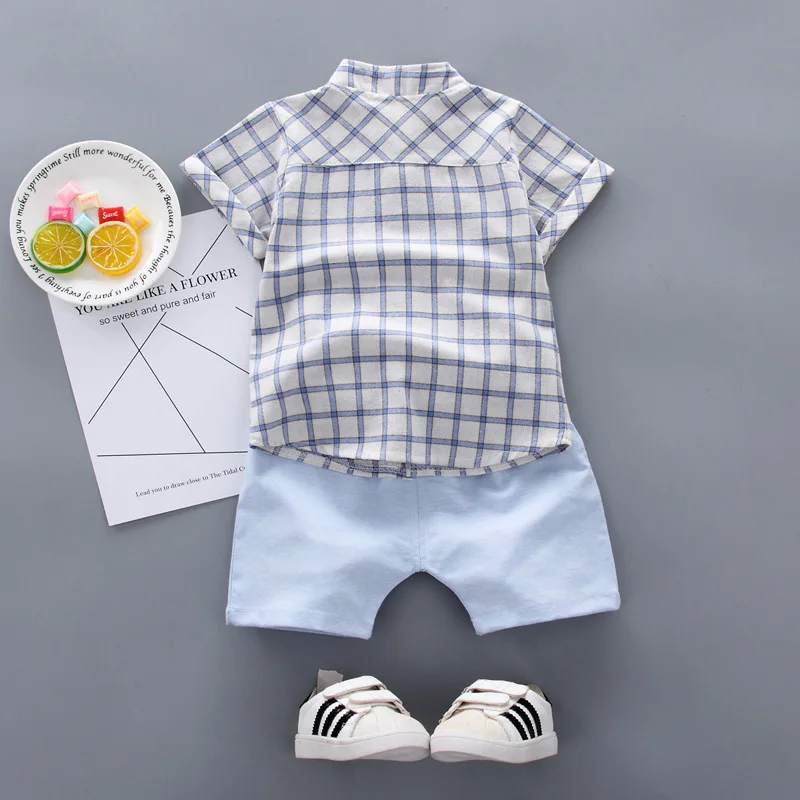 2019 summer new baby clothing set Baby boy casual plaid short-sleeved shirt + pants 2 pieces Children clothes sets |