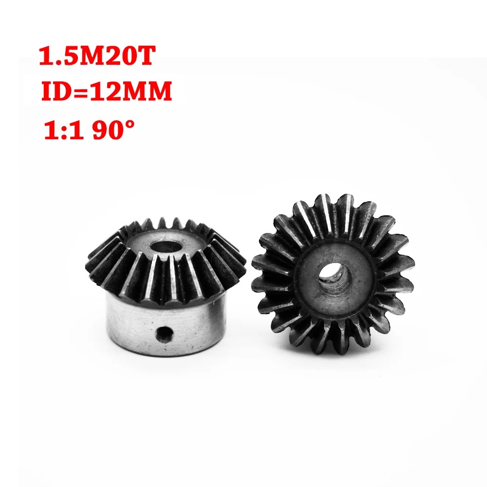 

High Quality 2Pcs 12mm 1:1 Bevel Gear 1.5 Modulus 20 Teeth ID=12mm 90 Degree Steel Gears