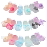 3 pair bag candy princess cute baby socks lace mesh solid color cotton non slip children floor socks