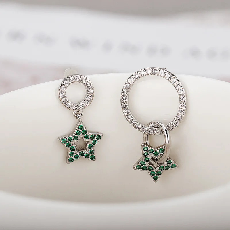 Серьги гвоздики из серебра пробы серьги с пятиконечной звездой циркониевые