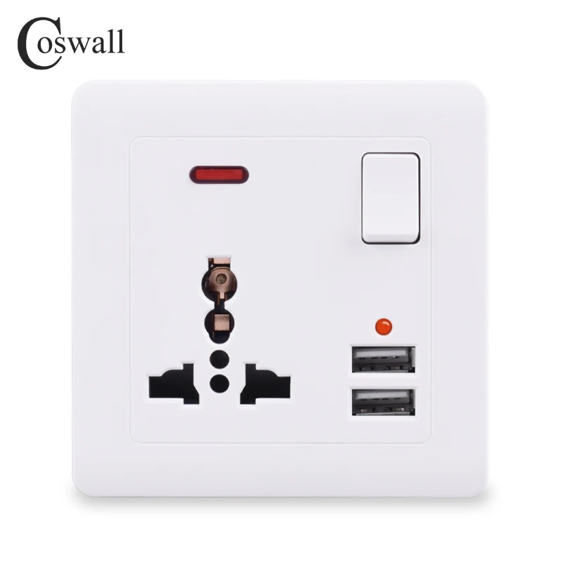 Coswall настенная розетка 13A Универсальная 3 отверстия переключаемая 2.1A двойной usb