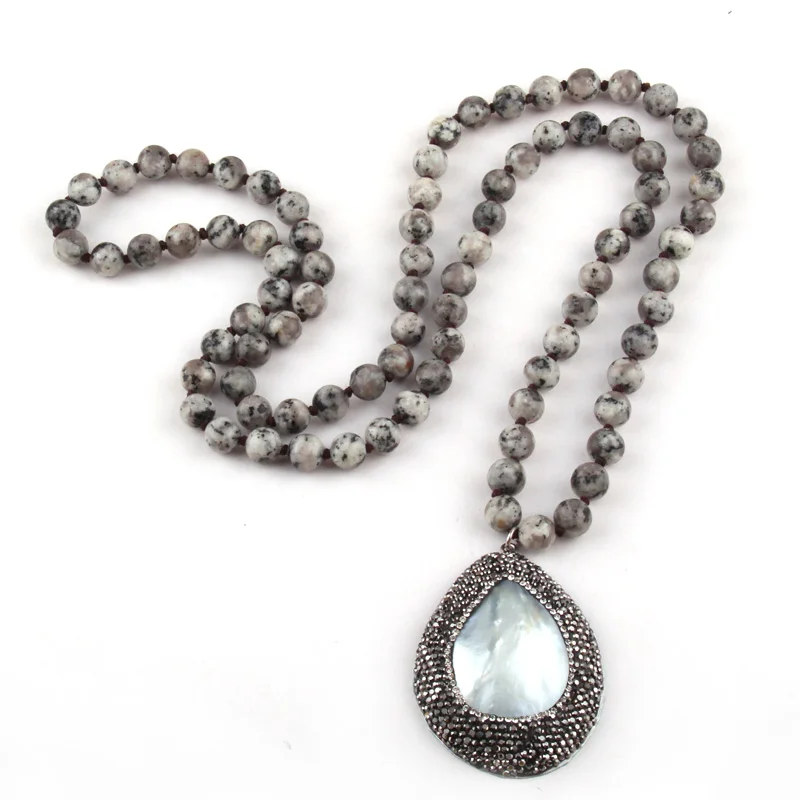 MOODPC Модное Длинное Ожерелье из натурального камня 8 мм с узлом ручной работы