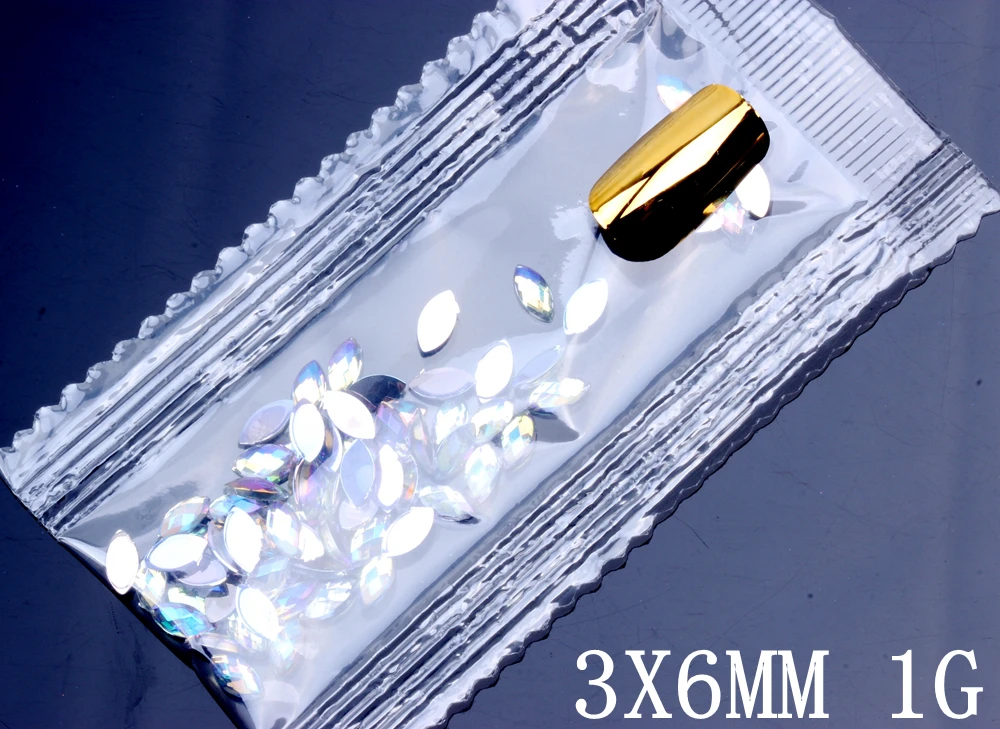 3x6mm 1g Набор акриловых кристаллов AB Marquise Earth, стразы с плоской задней частью, блестящие бусины, сделай сам, украшение для ногтей, 7 размеров, 600 шт - Цвет: 3x6mm 1g