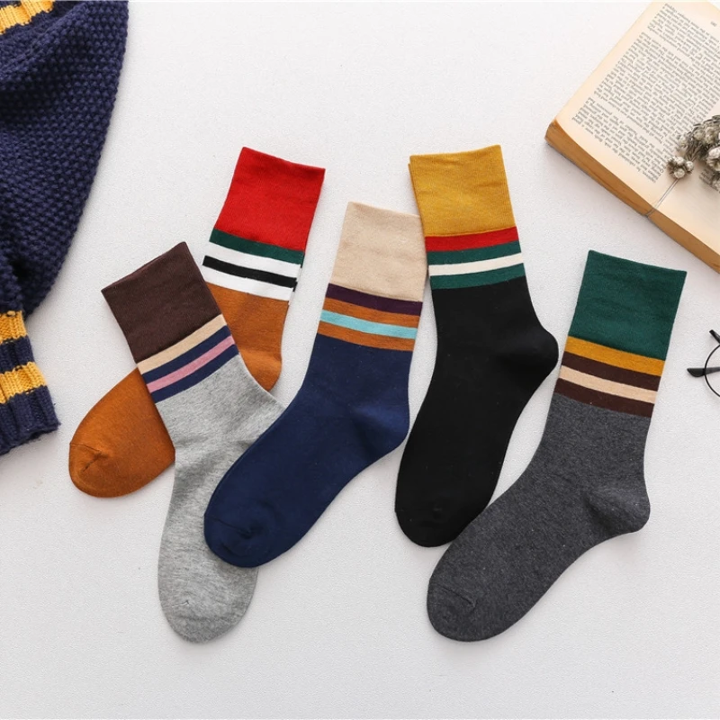 Новинка женские носки Осенние 5 пар полосатые цветные повседневные дышащие