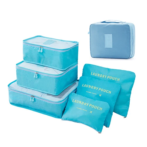 Sky Blue 7 Pcs Set Водонепроницаемый для обуви и одежды для макияжа комплект с сумкой органайзер для шкафа, гардероба Косметика Нижнее бельё для девочек аккура Чемодан аксессуары поставок - Цвет: Sky Blue 7 Pcs Set