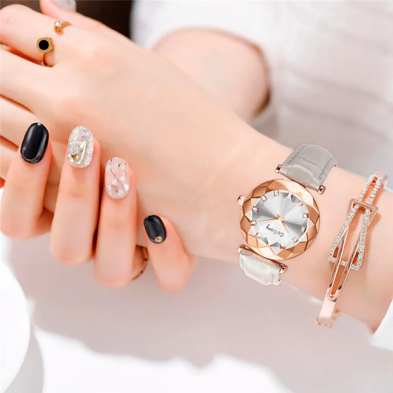 Длительный срок службы модные стразы Женская кожаная обувь ремень кварцевые