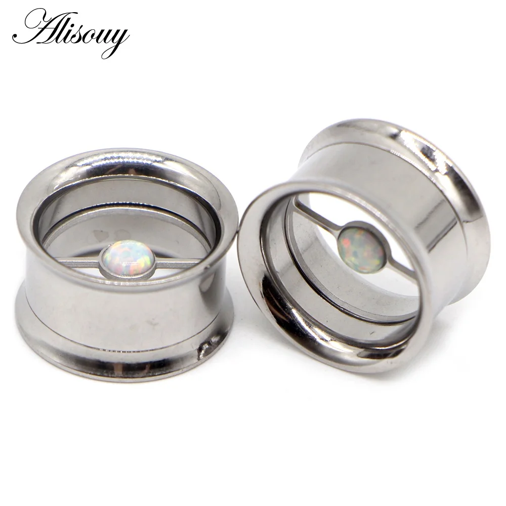 EM0845A Silver Opal 2 шт., нержавеющая сталь, анодированная двойная расклешенная внутренняя нить, винт, подходит для ушей, тоннель, затычка для ушей, расширитель, пирсинг, ювелирные изделия - Окраска металла: EM0845A Silver Opal