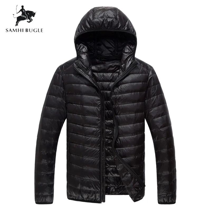 Черный Winter Men Hooded Ultralight Jacket White Duck Down Jacket Men Down Jackets Outdoors Winter Male Casual Down Jacket Coat - Цвет: Черный
