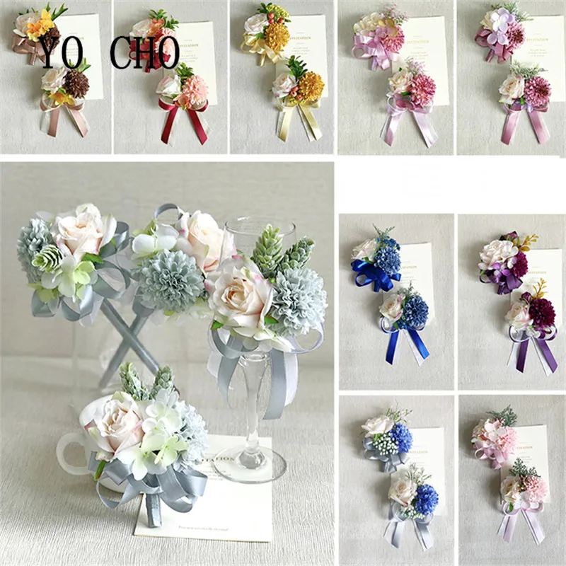 YO CHO изящная лента ромашки корсажные цветы роза костюм жениха Мужская бутоньерка