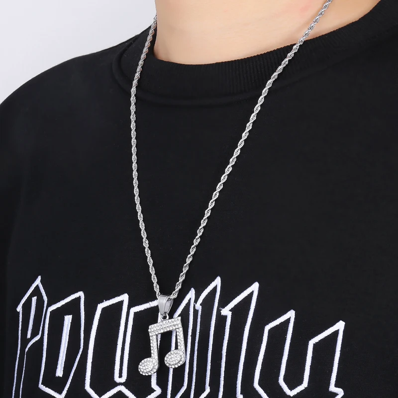 Стразы Bling Iced Out Музыка Примечание яркие ожерелья и подвеска из нержавеющей стали золотой цвет для мужчин хип хоп ювелирные изделия дропшиппинг