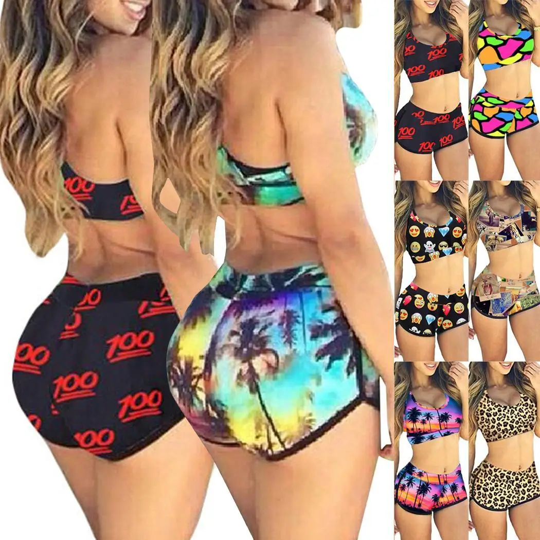 Женские летние купальные костюмы цветочный принт с средней талией бикини