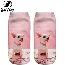 SLMVIAN-calcetines tobilleros estampados en 3D para mujer, medias bonitas de corte bajo con estampado de Chihuahua, perro y cachorro, varios colores, CN005