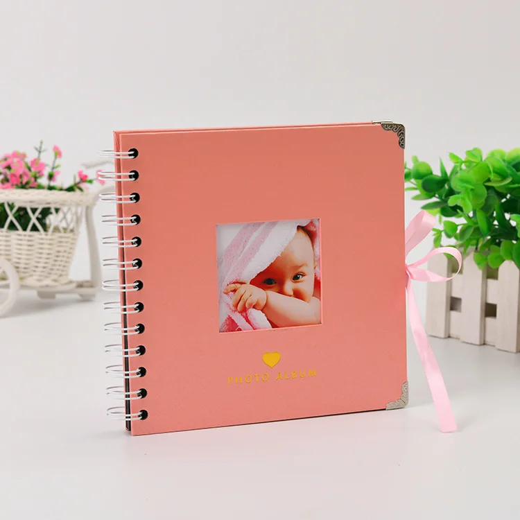 Розовый DIY Фотоальбом для влюбленных, подарки на день рождения, Свадебный фотоальбом для детей, скрапбук, ручная крафт-печать, металлический угловой семейный альбом - Цвет: Розовый