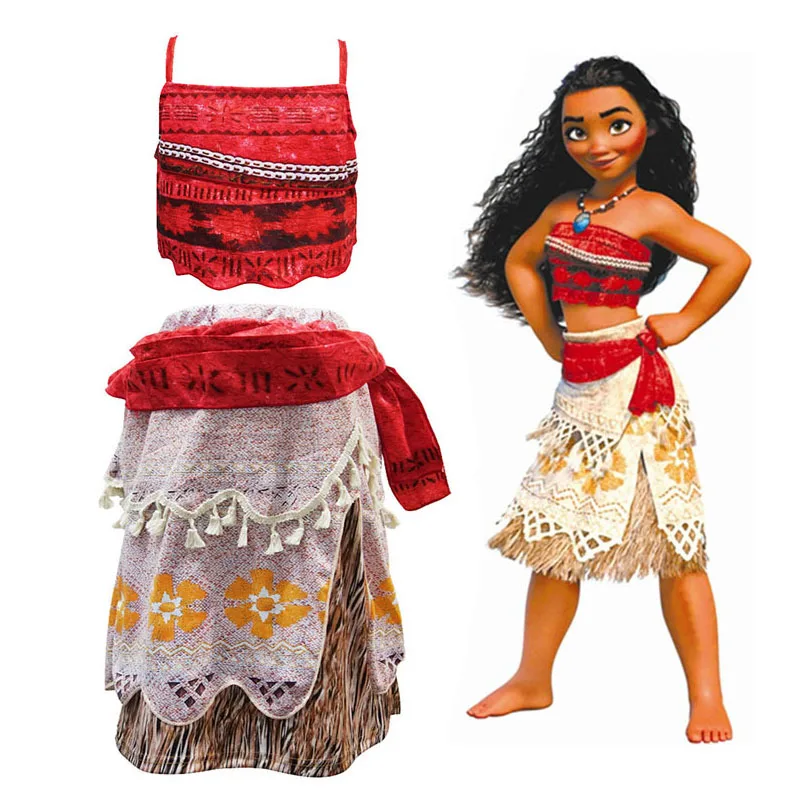 2019 Summer Moana Dress for girls Princess Dresses Kids Party Cosplay Costumes Wig Children Clothing Vaiana necklace clothing | Детская