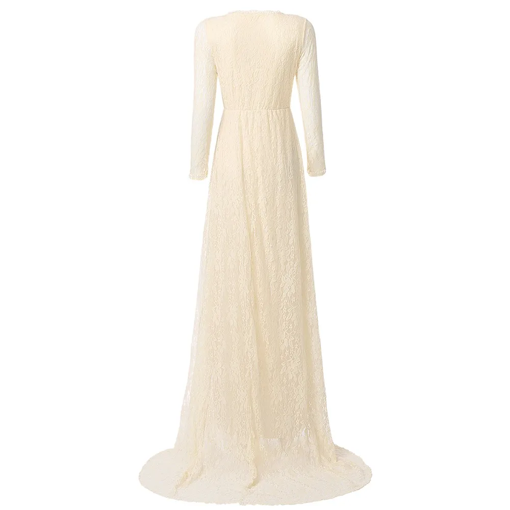 Женское длинное кружевное платье макси с V образным вырезом и цветочным