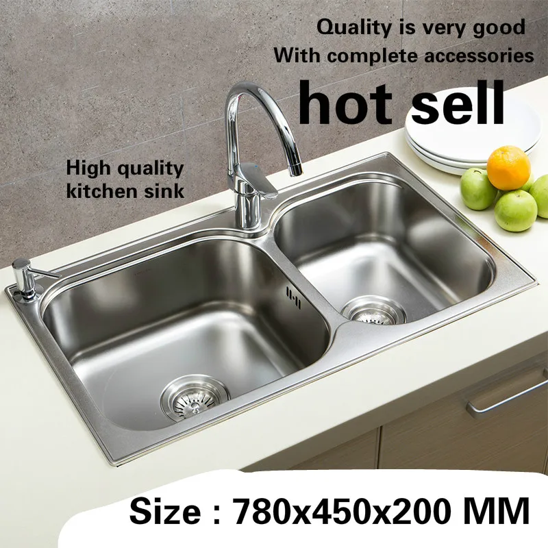 

Free shipping Luxury individuality kitchen double groove sink durable food-grade 304 stainless steel fashion hot sell 780x450 MM