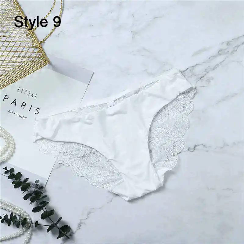 Style9 White Модные женские сексуальные кружевные трусики, бесшовное нижнее белье, трусы, леопардовые, ледяной шелк, для девочек, бикини, хлопок, промежность, прозрачное белье - Цвет: Style9 White