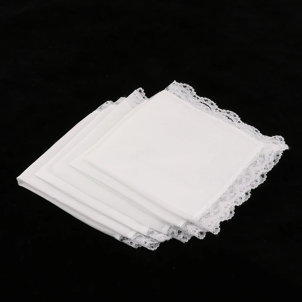 5 шт. женские хлопковые носовые платки с кружевной каймой белые Hanky для свадьбы