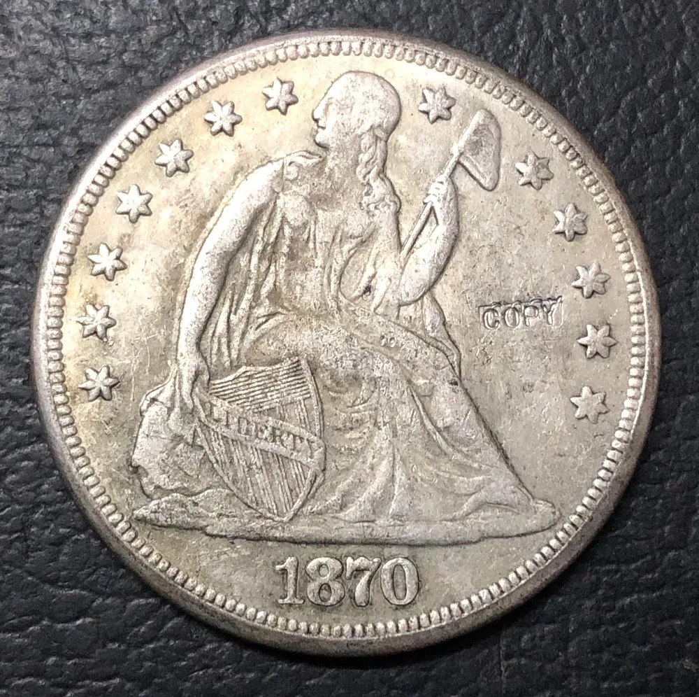 1870 P Соединенные Штаты Сидящая свобода один доллар Посеребренная КОПИЯ